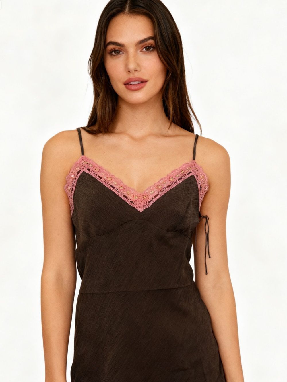 New Gold Hawk Crème Silk Camisole Tank Top Embellished Tawny Brown/Pink Large